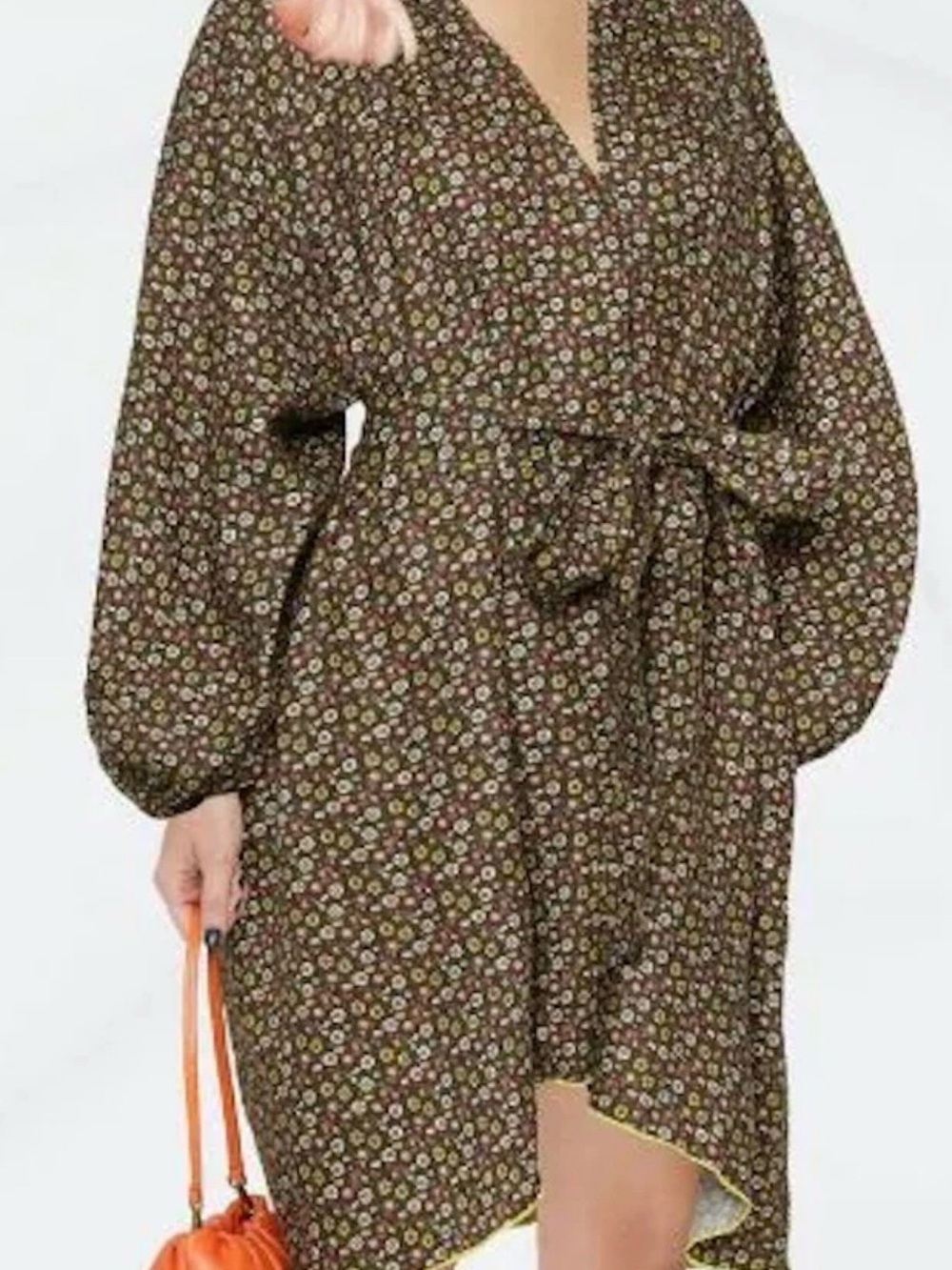 Siedres Oversized Linen Brown Multi Color Floral Mod Cottagecore Dress S-L